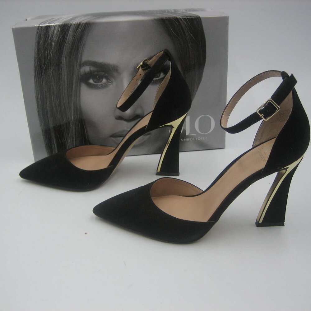 JLO Jennifer Lopez Women's Gannon Black Ankle Strap Heels Size 8 w/ Box